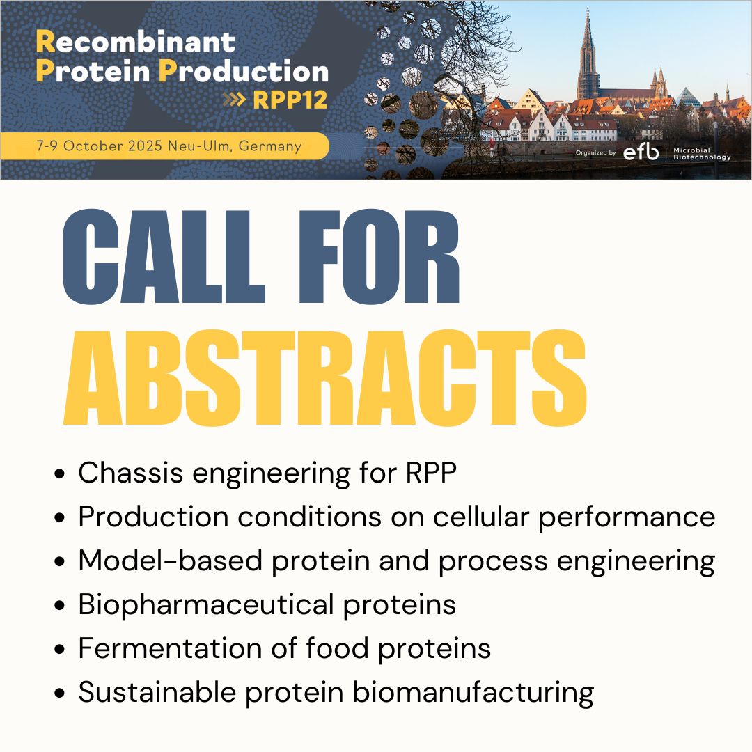 EFB Biotechnology (@efbiotechnology) on Twitter photo ๐จ ๐๐๐๐๐ฅ๐ข๐ง๐: ๐๐ ๐๐ฎ๐ ๐ฎ๐ฌ๐ญ ๐จ
๐น Submit abstracts (oral/poster) for #RPP2025
๐น Early Bird registration ends
๐น Apply for bursaries
Join us in Ulm, Germany (7-9 October)!
๐ efbiotechnology.org/rpp
#RecombinantProtein #BiotechConference #Biotechnology ๐จ ๐๐๐๐๐ฅ๐ข๐ง๐: ๐๐ ๐๐ฎ๐ ๐ฎ๐ฌ๐ญ ๐จ
๐น Submit abstracts (oral/poster) for #RPP2025
๐น Early Bird registration ends
๐น Apply for bursaries
Join us in Ulm, Germany (7-9 October)!
๐ efbiotechnology.org/rpp
#RecombinantProtein #BiotechConference #Biotechnology