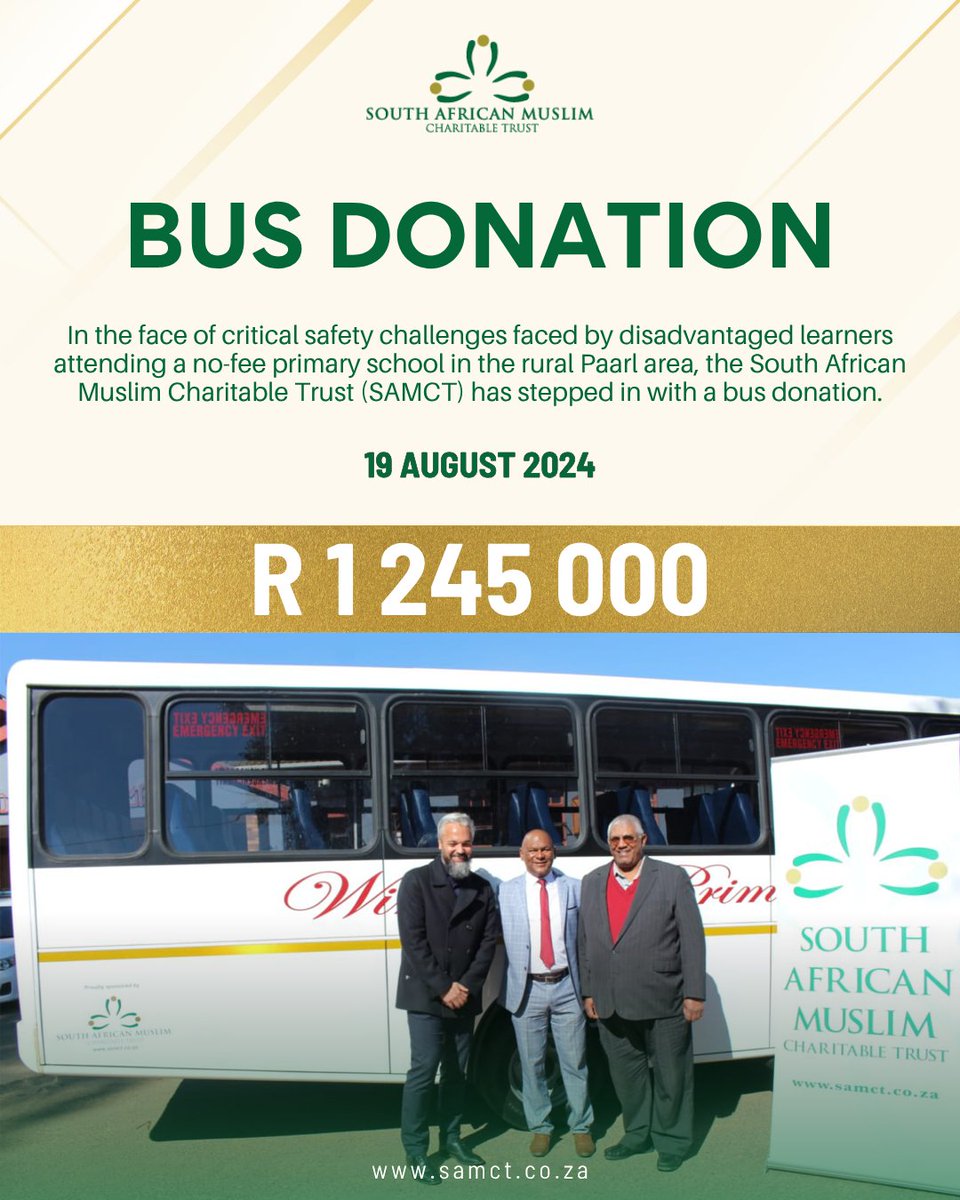 One bus. Hundreds of brighter futures.

We’re honoured to support Windmeul Primary School with a R1 245 000 bus to transport learners safely to and from school each day.

samct.co.za