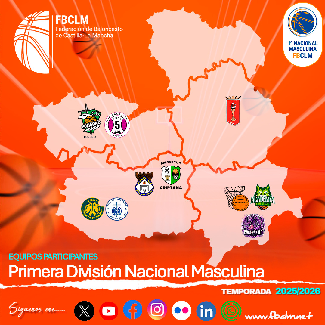 fbclm's tweet image. #Nacional1MAS 2025 | Calendario Oficial Temporada 2025-2026 de la Liga de 1ª Nacional de Castilla-La Mancha Masculina.
🏀GRUPO ÚNICO
CALENDARIO COMPLETO - JORNADA 1👇👇
📰 fbclm.net/nacional1mas-c…
#PasionXBasketCLM