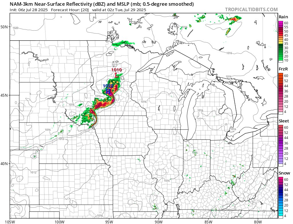 stateofcrimmi's tweet image. A powerful line of storms, likely a derecho, is forecasted tonight over the Dakotas and Minnesota
A jet stream colliding with the barrier of a ridge over the southern US will accelerate this line, winds gusting over 70mph and large hail is possible. QLCS tornadoes are possible