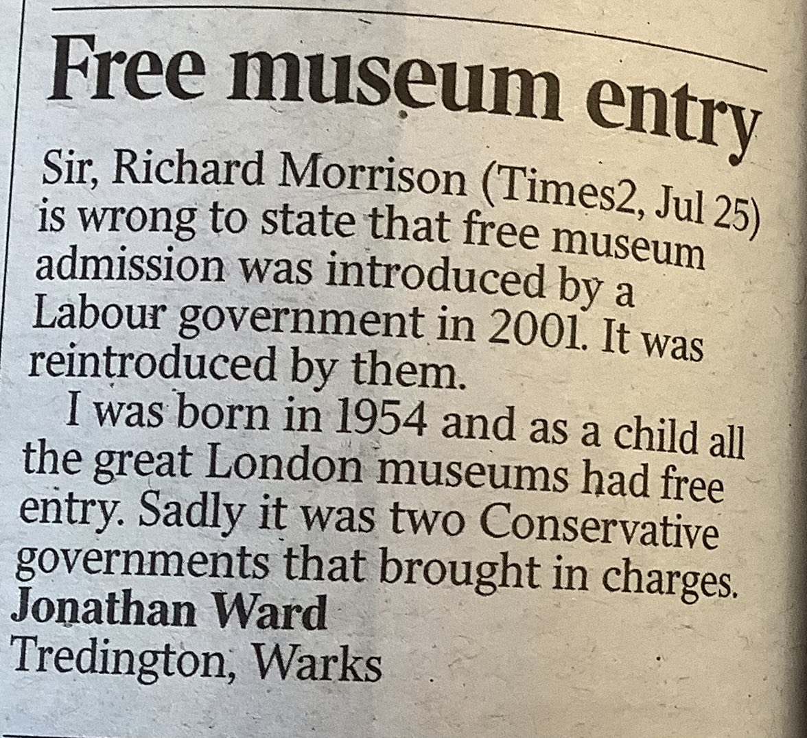 Letter today’s Times