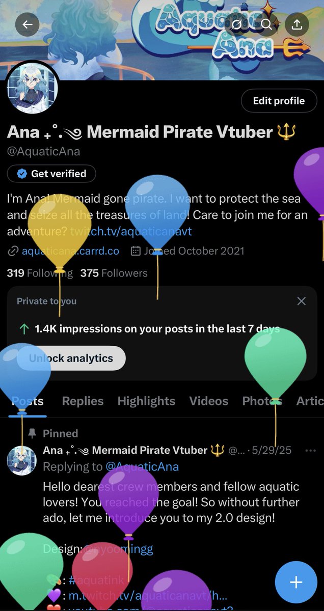 AquaticAna's tweet image. Good morning crew!! It’s my ballon day!! I am so excited to show yall my new chibi model later and I just can’t wait to see you all!!