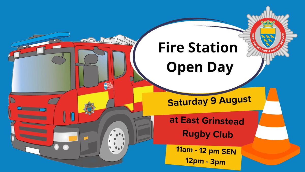 Sussex News - Breaking news for Sussex (@sussexincidents) on Twitter photo East Grinstead Fire Station is hosting an open day event on Saturday 9 August at East Grinstead Rugby Club. Doors open 11am-12pm for SEN families, 12pm-3pm for all.
<a href="/AboutEG/">About East Grinstead</a> East Grinstead Fire Station is hosting an open day event on Saturday 9 August at East Grinstead Rugby Club. Doors open 11am-12pm for SEN families, 12pm-3pm for all.
<a href="/AboutEG/">About East Grinstead</a>