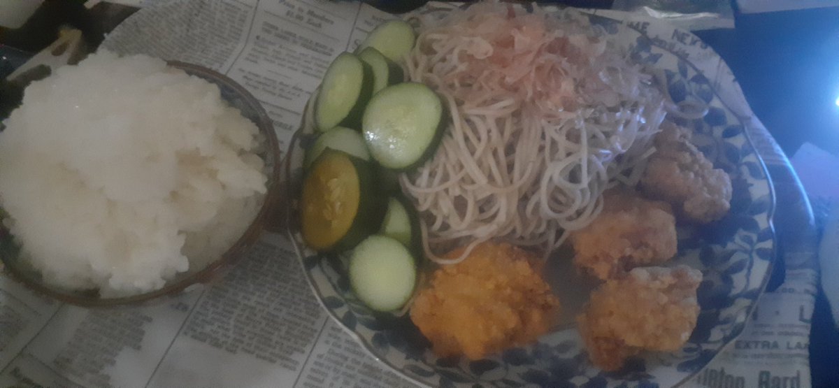夜飯🍚
わんこそばと、
からあげ&amp;きゅうりです！
#グルメ
#そば 
#おうちごはん 
#フォロバ100怪しい垢以外 
#いいねした人フォローする