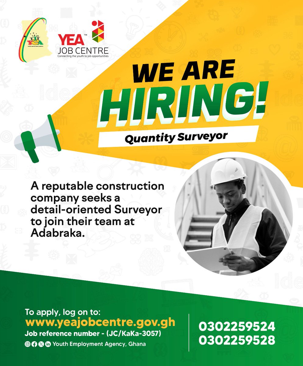 yeaghana's tweet photo. Are you still at home looking for a job? Kindly log onto https://t.co/pChUQNTT8D to apply for our Available Jobs. 

Please take note!!!
YEA does not charge any fees for recruitment. 

#YeaGhana #YouthEmployment #Jobsforall #Yeajobcentre #Careers #AvailableJobs #BeVigilant https://t.co/dZy4KZFygX
