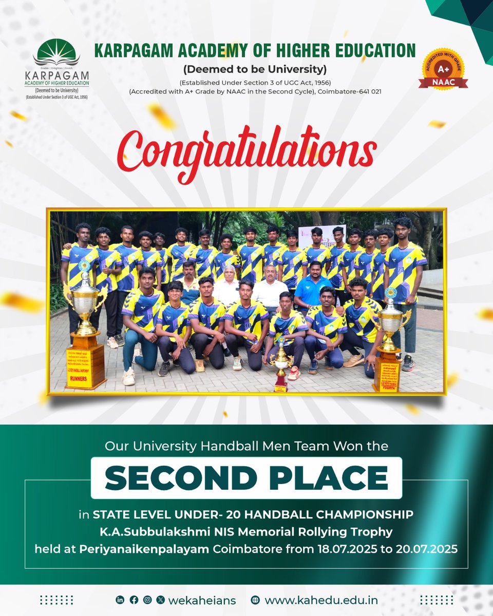 wekaheians's tweet image. Huge Congratulations to our University Handball Men's Team! They secured Second Place in the State-level Under-20 Handball Championship (July 18-20). Your Hardwork, team spirit, and Dedication make us incredibly proud! #Handball #Championship #ProudMoment #KAHE