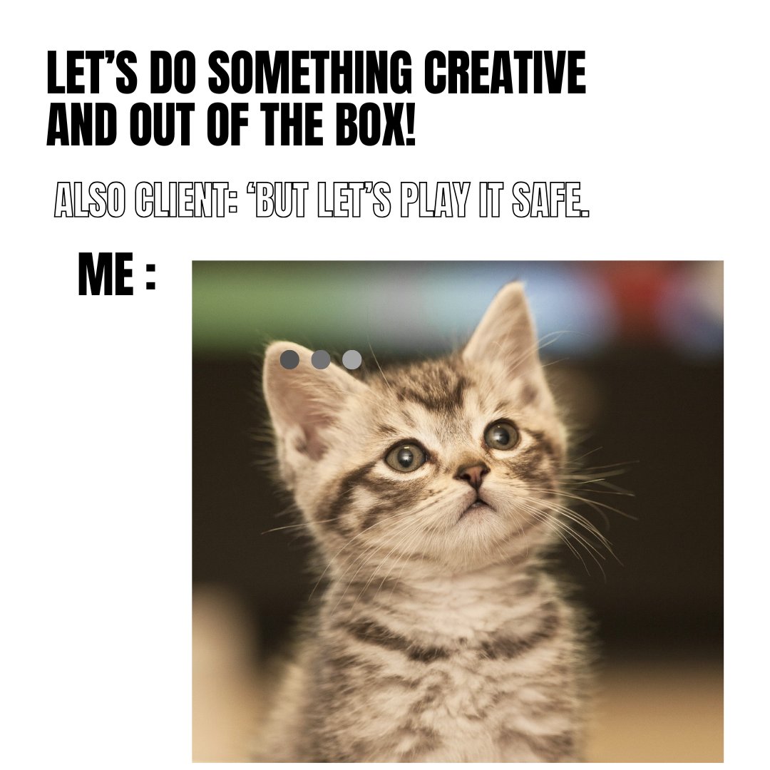 et_elevator's tweet image. Client: “Think out of the box.”
 Also client: “But don’t do anything too bold.”
 Me: Draws a box around my creativity. 🎨📦
💭 Ever get stuck in this feedback paradox?
#MarketingTwitter #DigitalMarketing #ClientRequests #CreativeConstraints #EternalElevator