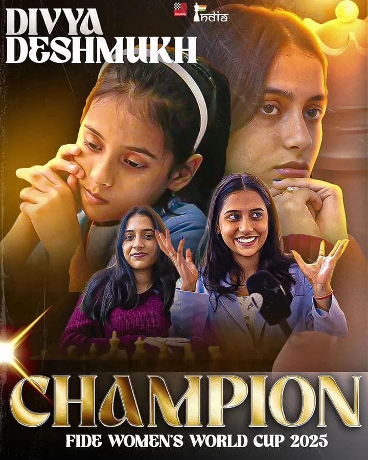 Say hello to the New FIDE World Chess Champion! ♟️

Congratulations to Divya Deshmukh for becoming the new FIDE World Chess Champion! 🇮🇳

#chess #worldchampion