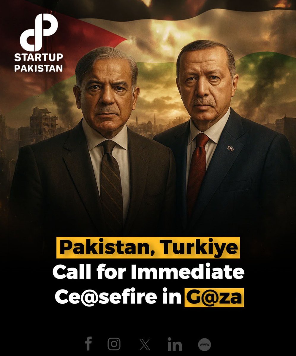 PakStartup's tweet image. Pakistan and Turkiye have jointly called for immediate, unhindered humanita_rian aid to Ga_za and an urgent ceas_efire, emphasizing international unity for lasting peace. 

Informational post, based on available reports. Image is just for reference. 

#Pakistan #Turkey