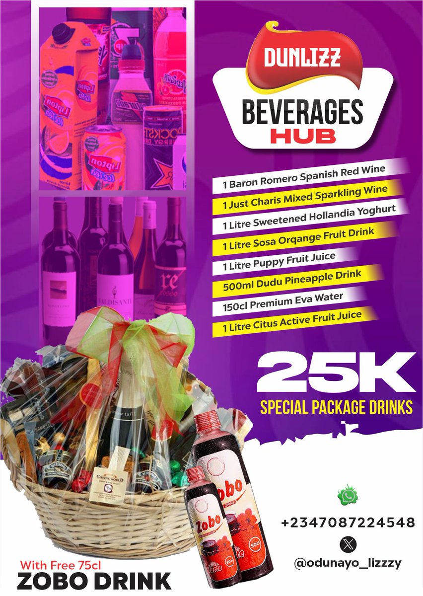 Odunayolizzy264's tweet image. Meet Dunlizz!Your one-stop-shop for Fast data distribution to 500+ people daily that will blow your mind,and Curative drinks delivered to your doorstep.
Experience convenient and quality wit Dunlizz Data plug and beverages hub. Best deals! Best delivery! We&apos;re the best! No doubt!