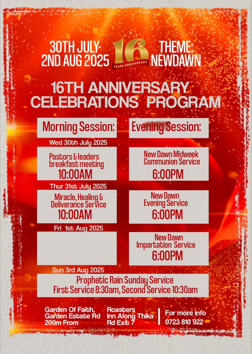 “Upon This Rock…”
For 16 years, God has upheld His Church—against all odds.
  
This July 30th  to 3rd August  We stand, not by strength, but by His unwavering grace. At our 16th anniversary celebration
#july2025harvest
#revmatco 
#mlaat16
#AnniversaryCelebration