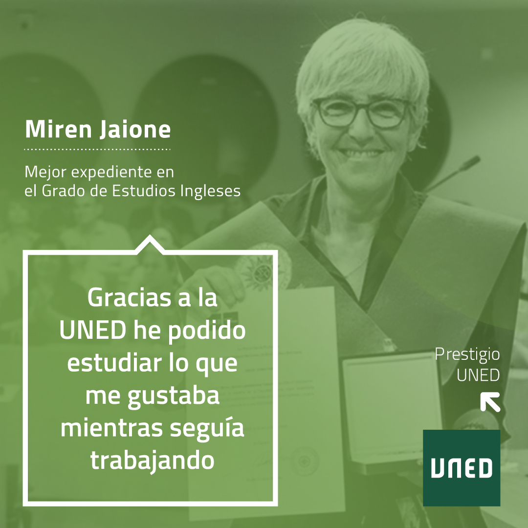 Nunca es tarde para brillar
Miren Jaione ha sido reconocida como el mejor expediente del Grado en Estudios Ingleses de la UNED.
🔖Su historia nos recuerda que la excelencia académica no tiene edad, y que cada etapa de la vida puede abrir nuevas puertas.
#UNED #EstudiosIngleses