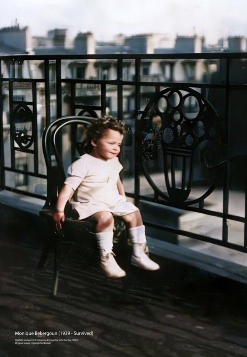 Monique Bekergoun 1941, Paris 

Born in 1939, the little girl will survive the Holocaust with her mother Ita and brother Robert, thanks to their neighbor Renée Lafleur, who will hide 7 Jews in her home in Paris, from 1942 to the Liberation.

Thread 
1/n