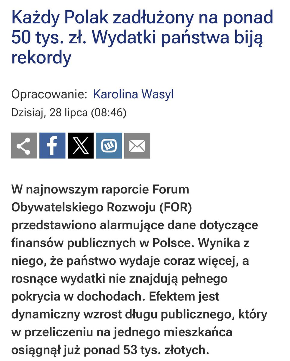 RzepeckiLuki's tweet image. Spójrzcie na to‼️ Tak wyglądają finanse publiczne za rządów @donaldtusk. On za chwilę czmychnie do Brukseli jak w 2014r a my zostaniemy z długami na pokolenia‼️
Już dziś każdy z Nas jest zadłużony na ponad 5️⃣3️⃣ tys zł 👎