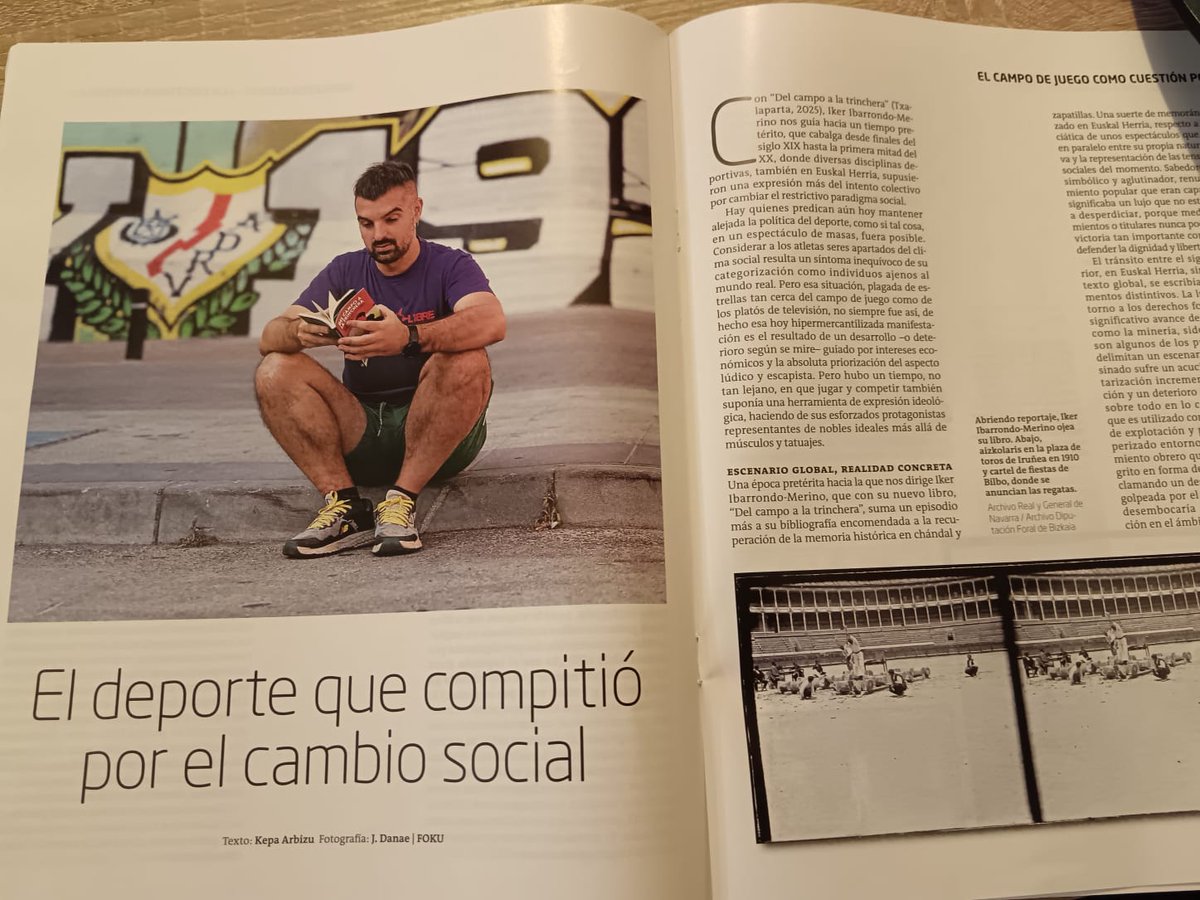 Escribo para <a href="/garanet/">GARA</a> un  reportaje entorno al libro“Del campo a la trinchera”, de Iker Ibarrondo, donde recoge el papel como herramientas de transformación social que tuvieron algunas corrientes en el deporte vasco.
<a href="/txalapartatik/">txalaparta •</a> 
Link: acortar.link/NZyxVQ