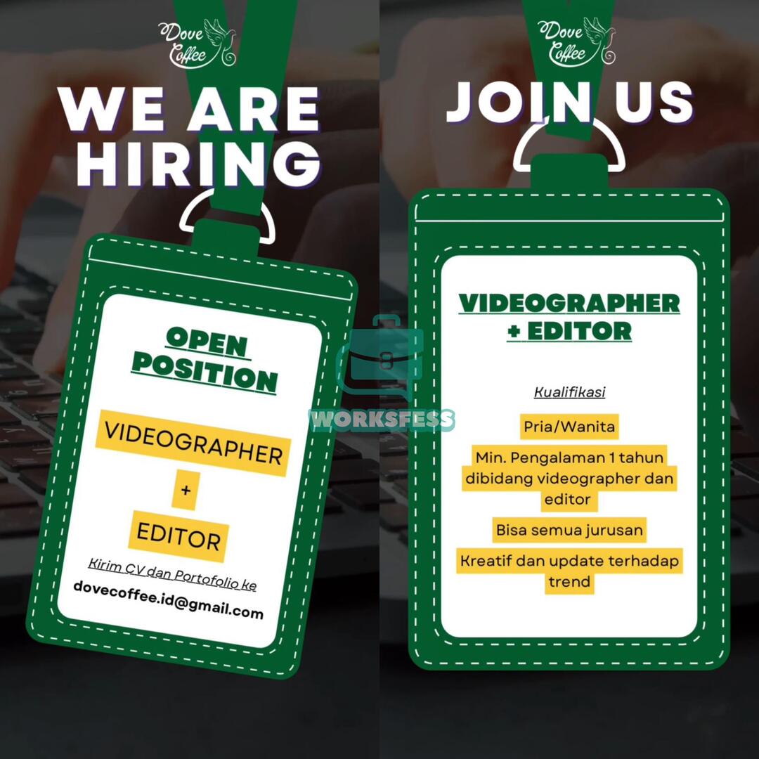 worksfess's tweet image. wrk! ada loker videographer + editor yang berminat bisa apply di email tertera yaa