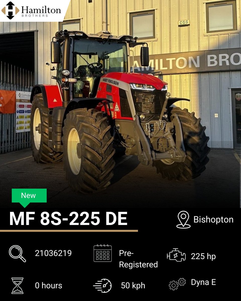 🚜 Machine of the Week 🚜
Brand NEW Pre Registered Massey Ferguson 8S-225 Dyna E-Power – built for performance &amp; comfort!

225HP &amp; 245HP Boosted for demanding tasks 
Dyna E-Power
MF Connect

Contact your local sales rep for more info!
#MF8S225 #MasseyFerguson