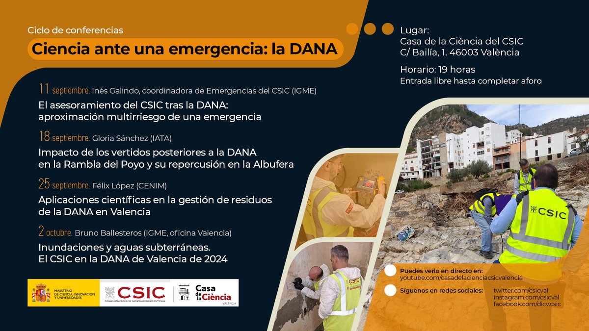 CENIM-CSIC (@csiccenim) on Twitter photo <a href="/TECNOCECO_CSIC/">GRUPO TECNO-ECO CSIC</a> <a href="/CSIC/">CSIC</a> <a href="/comandotve/">Comando Actualidad</a> <a href="/rtve/">RTVE</a> ♻️ Aplicaciones científicas en la gestión de residuos de la #DANA en Valencia
🗨️ Próxima charla de Félix López <a href="/TECNOCECO_CSIC/">GRUPO TECNO-ECO CSIC</a> #CENIM <a href="/CSIC/">CSIC</a> en el Ciclo de conferencias: Ciencia ante una emergencia
🗓️ 25 de septiembre
📌 <a href="/CSICval/">Casa de la Ciència CSIC València</a> <a href="/CSICdivulga/">CSIC Divulga</a> <a href="/CienciaGob/">Ministerio de Ciencia, Innovación y Universidades</a> <a href="/TECNOCECO_CSIC/">GRUPO TECNO-ECO CSIC</a> <a href="/CSIC/">CSIC</a> <a href="/comandotve/">Comando Actualidad</a> <a href="/rtve/">RTVE</a> ♻️ Aplicaciones científicas en la gestión de residuos de la #DANA en Valencia
🗨️ Próxima charla de Félix López <a href="/TECNOCECO_CSIC/">GRUPO TECNO-ECO CSIC</a> #CENIM <a href="/CSIC/">CSIC</a> en el Ciclo de conferencias: Ciencia ante una emergencia
🗓️ 25 de septiembre
📌 <a href="/CSICval/">Casa de la Ciència CSIC València</a> <a href="/CSICdivulga/">CSIC Divulga</a> <a href="/CienciaGob/">Ministerio de Ciencia, Innovación y Universidades</a>