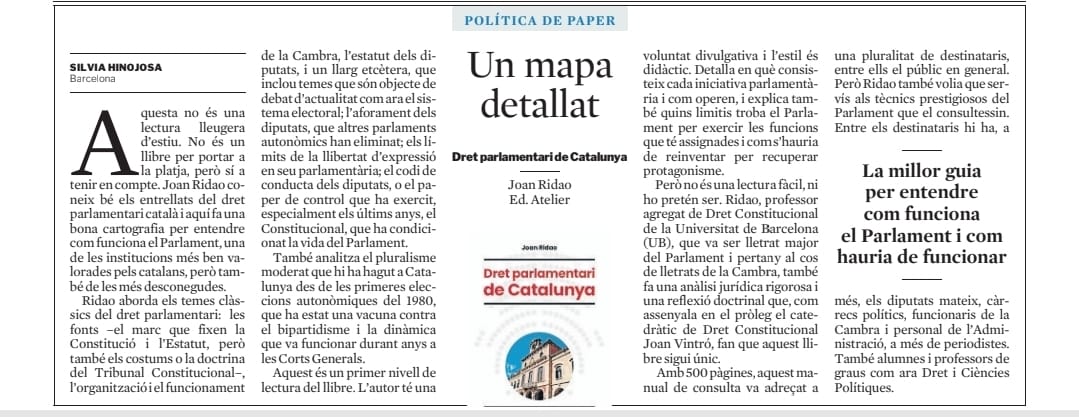 Avui, <a href="/LaVanguardia/">La Vanguardia</a> es fa ressò del llibre "Dret Parlamentari de Catalunya"

📰 Un mapa detallado del Parlament, de <a href="/slvhinojosa/">Silvia Hinojosa</a> 
🔗 lavanguardia.com/politica/20250…