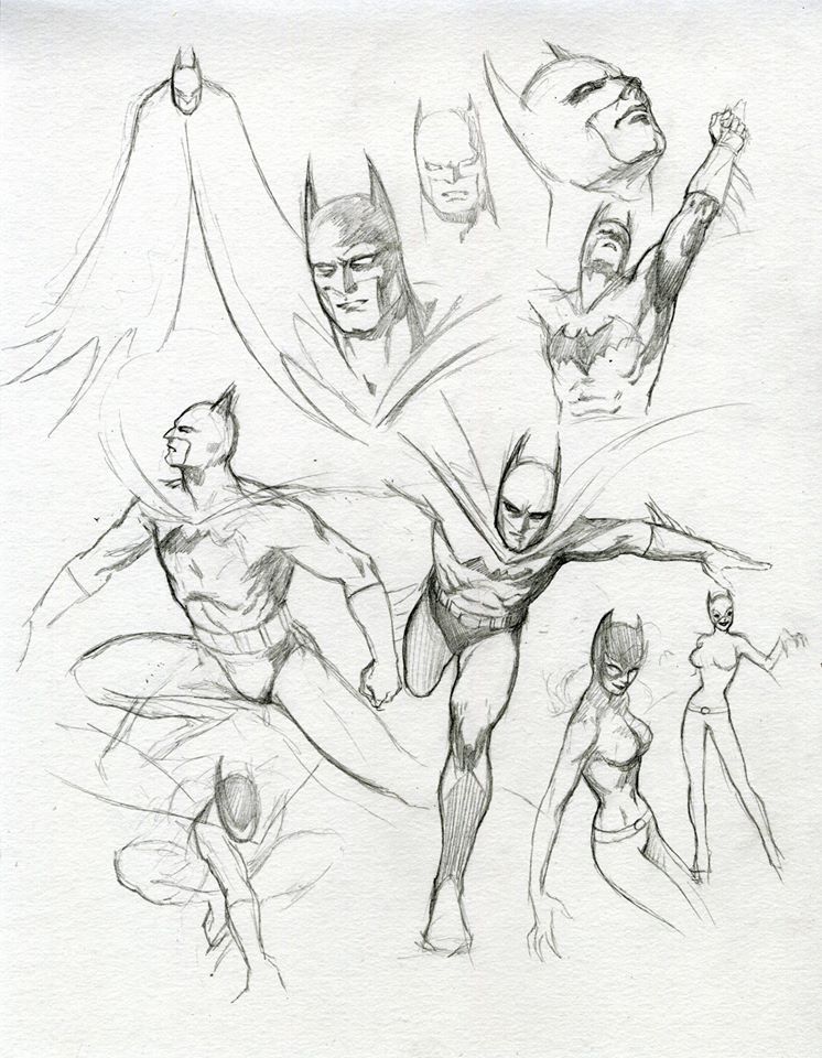 ColleenDoran's tweet image. Old page of BATMAN sketches. With a little Catwoman in there. No idea when I did this. Pencil. #Batman #DCComics #sketches #Pencildrawing