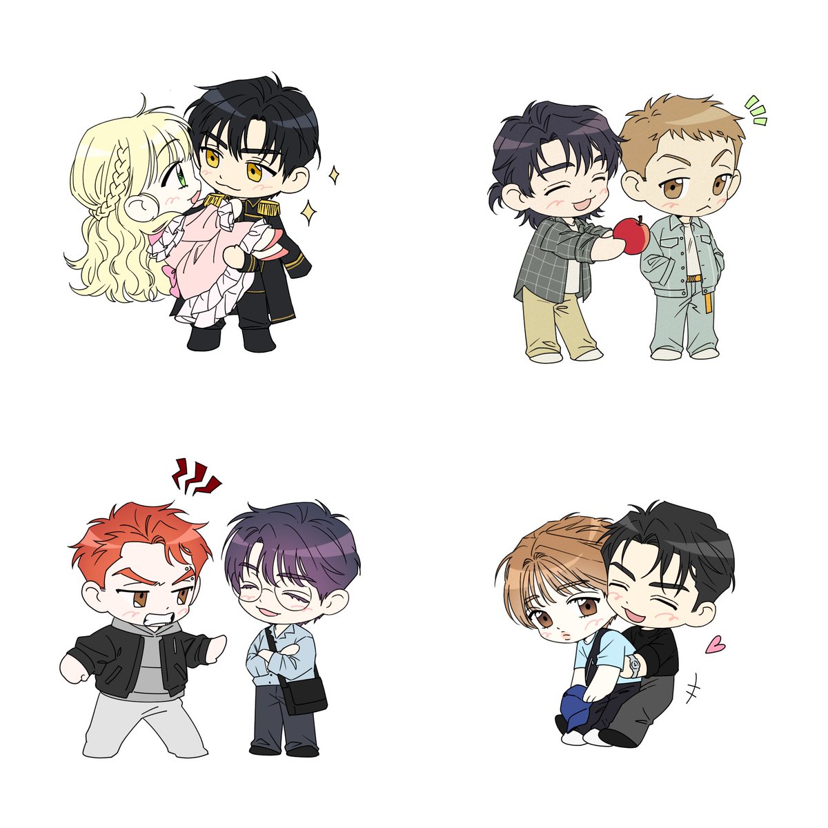 연재했던 작품들의 주인공들 그려봤어요. 스스로 만족하지 못하는 작품들이면서도 제 작품이니 싫어할 수도 없는... 😂 본인 작품이란 게 항상 그런 것이겠죠? 구매해주신 독자님들 항상 감사합니다.