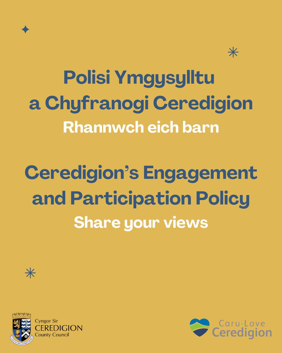 CeredigionCC's tweet image. We&apos;re reviewing our Engagement and Participation Policy - share your views!

✍️To share your views online or for any other information visit ow.ly/aSbt50WuNev

📅Closing date 👉 31 August, 2025.