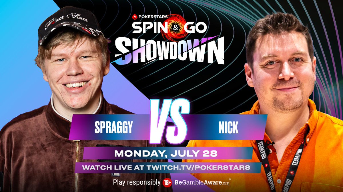 Nicholas Walsh (@nickwalshtv) on Twitter photo ⚡️ Spin & Go Showdown⚡️
Episode #26: MORE <a href="/PokerStars/">PokerStars</a> #SpinAndGo showdown!
Today's Match Up: <a href="/NickWalshTV/">Nicholas Walsh</a> vs <a href="/spraggy/">Spraggy</a>
When: 13:00 UK
Watch: twitch.tv/pokerstars ⚡️ Spin & Go Showdown⚡️
Episode #26: MORE <a href="/PokerStars/">PokerStars</a> #SpinAndGo showdown!
Today's Match Up: <a href="/NickWalshTV/">Nicholas Walsh</a> vs <a href="/spraggy/">Spraggy</a>
When: 13:00 UK
Watch: twitch.tv/pokerstars