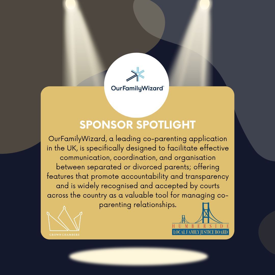 🔦 Sponsor Spotlight: OurFamilyWizard

We're proud to shine a spotlight on one of our incredible sponsors, OurFamilyWizard, whose support is helping make the Humber LFJB Conference a success!

 🎟️ Secure your tickets here : crown-chambers.com/humber-lfjb

#HumberLFJBConference