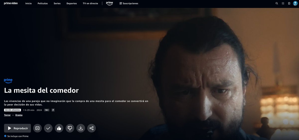 Cuesta encontrarla, no la han puesto muy visible la verdad.
No aparece en las listas de terror, ni de cine español, ni tan siquiera de recién añadidas.
Pero os prometo que 'La mesita del comedor' está (por fin) en <a href="/PrimeVideoES/">Prime Video España</a> 
#lamesitadelcomedor