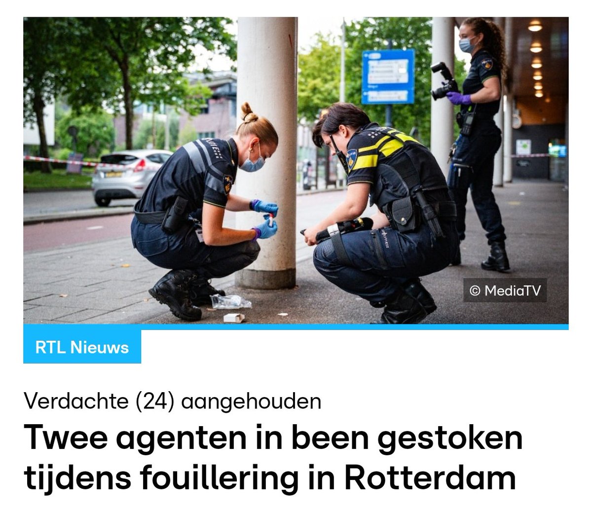 maartenbrink's tweet image. Beterschap voor de politieagenten!Twee politieagenten zijn vanochtend vroeg in hun been gestoken tijdens een fouillering in Rotterdam. Een 24-jarige verdachte uit dezelfde stad is aangehouden.
rtl.nl/nieuws/binnenl…
#politie #rotterdam #steekpartij