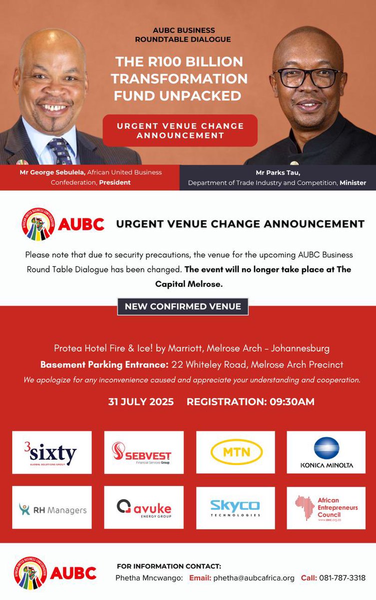 SAUBC1's tweet photo. 📣URGENT VENUE CHANGE ANNOUNCEMENT 📣#AUBCBusiness https://t.co/6DR7tCNy9h