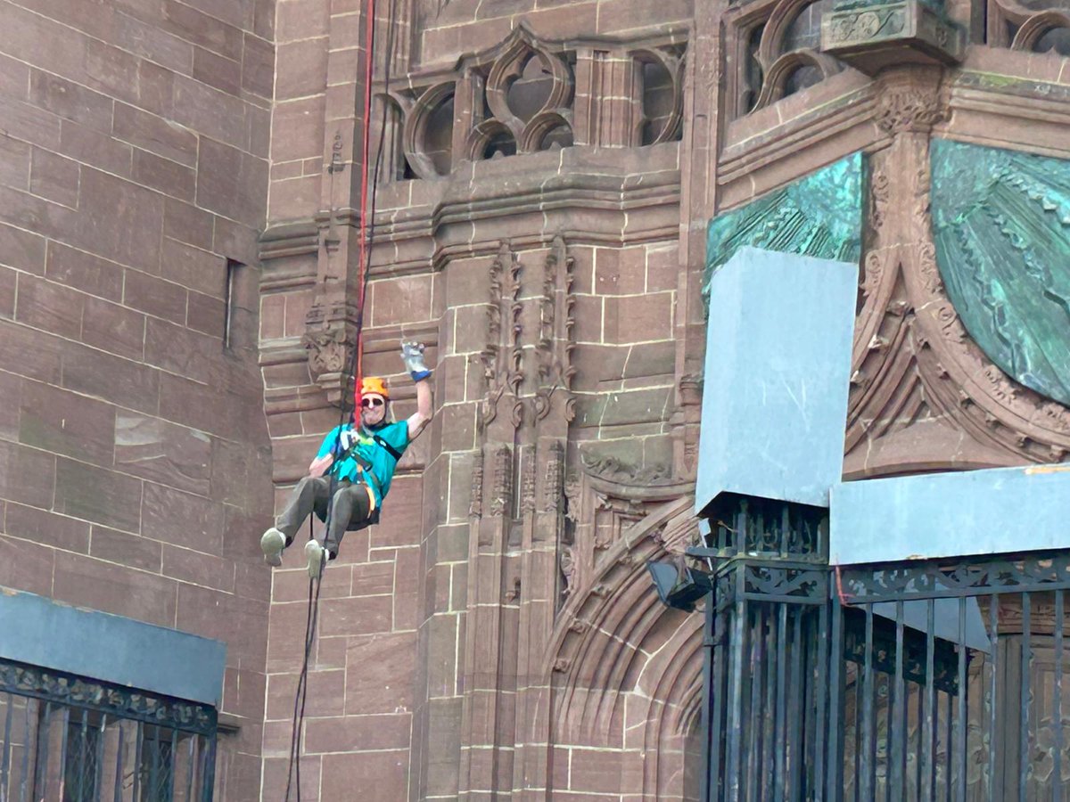 'Don't look down!' A huge thank you to our fundraising daredevils who raised more than £6k by abseiling down the Anglican Cathedral over the weekend. All the money will go towards helping us support our callers 💚
