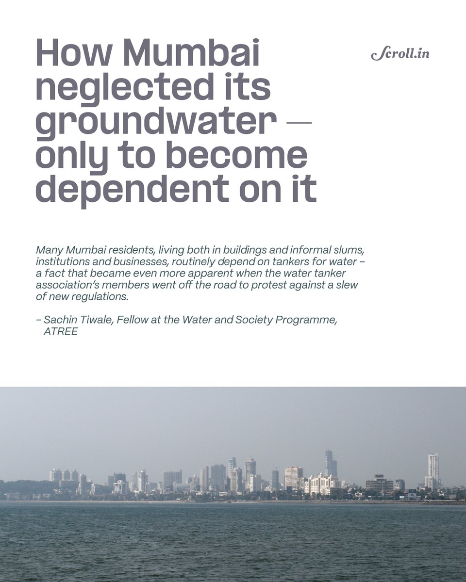 atree_org's tweet image. The commercial capital’s reliance on water tankers is a man-made crisis resulting from misplaced priorities, writes Sachin Tiwale, Fellow at ATREE. To read the full article published in Scroll, use the link in the bio.