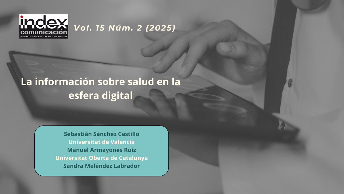 Revista index.comunicación (@indexcomu) on Twitter photo La salud digital está transformando la forma en que accedemos y gestionamos la información médica. Para avanzar, necesitamos tecnología con ética y educación. doi.org/10.62008/ixc/1…
<a href="/UV_EG/">Universitat València</a> <a href="/armayones/">Manuel Armayones Ruiz</a> <a href="/UOCuniversidad/">UOCuniversidad</a> <a href="/udes_oficial/">Universidad de Santander</a>
#SaludDigital #eHealth La salud digital está transformando la forma en que accedemos y gestionamos la información médica. Para avanzar, necesitamos tecnología con ética y educación. doi.org/10.62008/ixc/1…
<a href="/UV_EG/">Universitat València</a> <a href="/armayones/">Manuel Armayones Ruiz</a> <a href="/UOCuniversidad/">UOCuniversidad</a> <a href="/udes_oficial/">Universidad de Santander</a>
#SaludDigital #eHealth