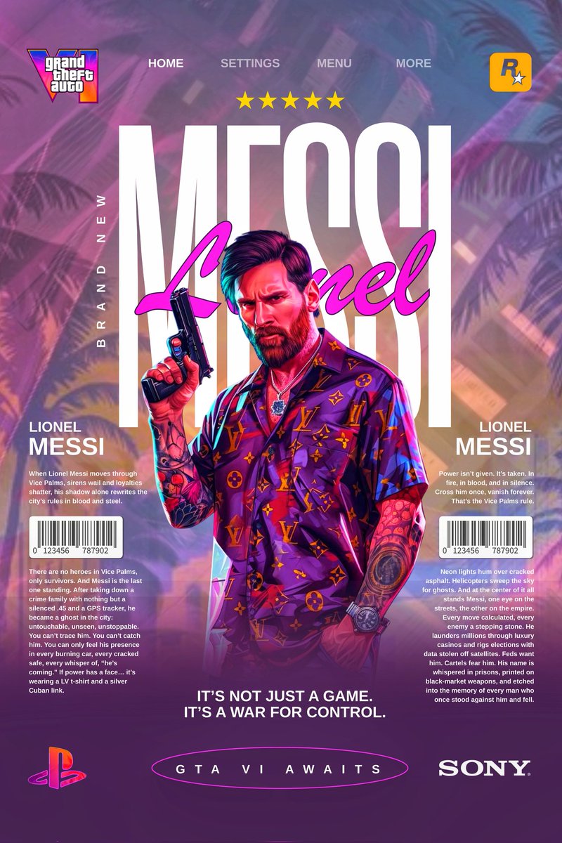I imagined how a GTA VI poster design will look like with these football legends "Neymar Junior", and "Lionel Messi" on it as major characters. And magic was crafted.

What do you think?

#poster #posterdesign #grahicdesigner #graphicdesign #graphicart