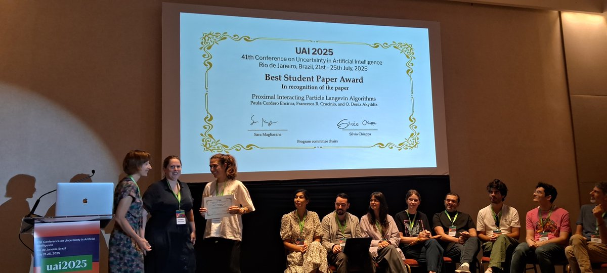 UAI 2025 (@uncertaintyinai) on Twitter photo congratulations to Paula Cordero Encinar, Francesca Romana Crucinio and O. Deniz Akyildiz (<a href="/odakyildiz/">O. Deniz Akyildiz</a>) for winning the 🏆 Best Student Paper Award 🏆 at #UAI2025 with
"Proximal Interacting Particle Langevin Algorithms"
👉 openreview.net/forum?id=rTqyD… congratulations to Paula Cordero Encinar, Francesca Romana Crucinio and O. Deniz Akyildiz (<a href="/odakyildiz/">O. Deniz Akyildiz</a>) for winning the 🏆 Best Student Paper Award 🏆 at #UAI2025 with
"Proximal Interacting Particle Langevin Algorithms"
👉 openreview.net/forum?id=rTqyD…