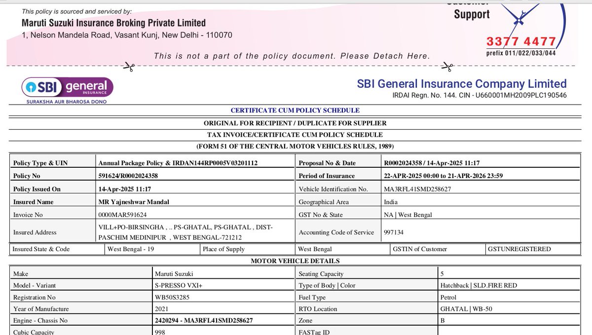 YMandal's tweet photo. @sbigeneral @sbigeneral I need a proper explanation on why the backlight damage of my Maruti S-Presso (WB50S3285) has been rejected under the insurance claim.
The light was completely broken in the accident. On what basis was it denied? https://t.co/w5tDH9XgzI