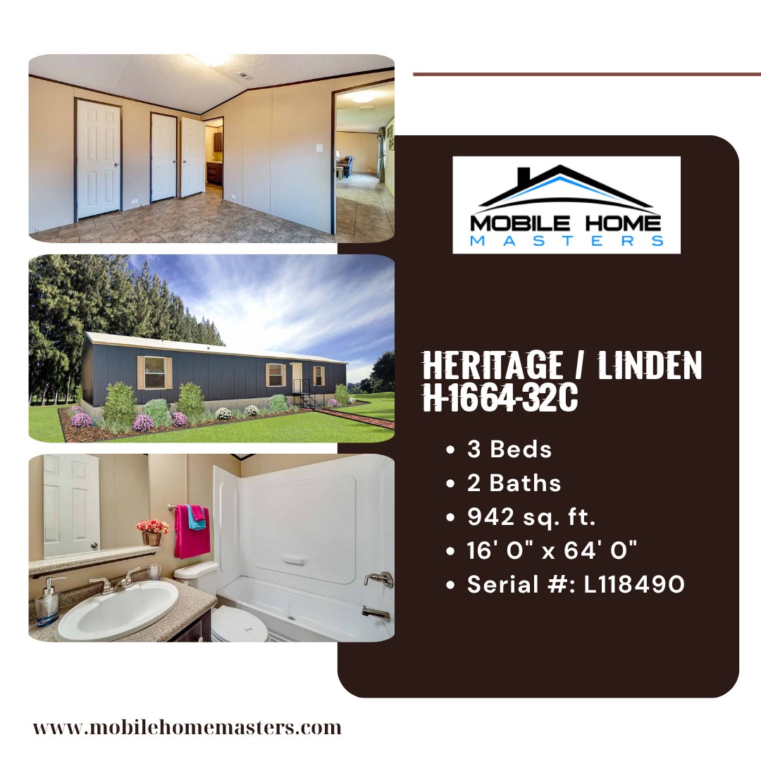 TylerMobileHome's tweet image. Compact size, complete comfort. The Heritage / Linden
H-1664-32C gives you 3 bedrooms, 2 bathrooms, and a layout designed to make everyday life easy.
Learn more: mobilehomemasters.com/inventory-deta…
#LegacyLiving #SimpleAndSmart
