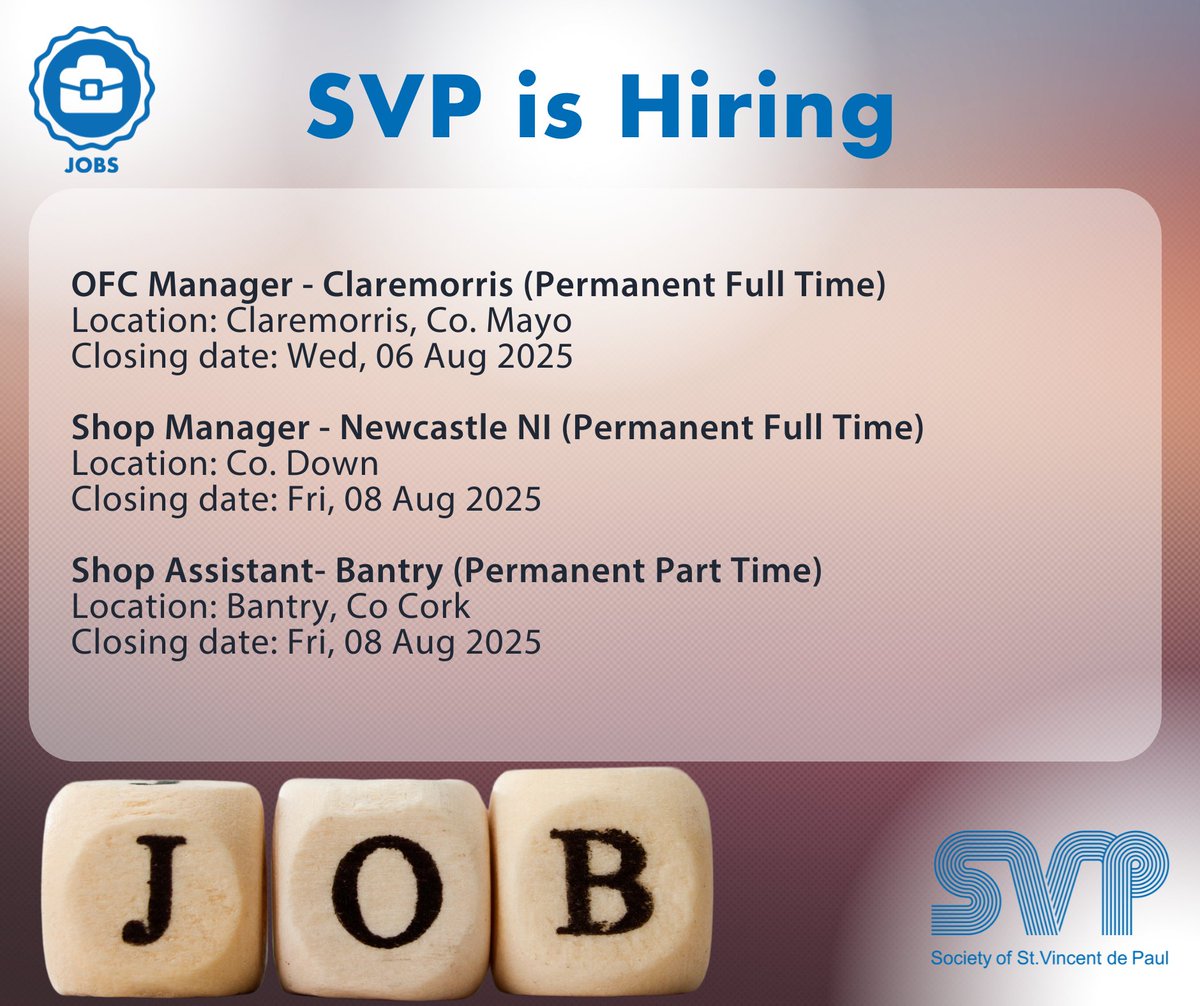 SVP_Ireland's tweet image. We&apos;re Hiring at SVP!

Ready to make a difference? The Society of St. Vincent de Paul is recruiting for exciting opportunities across various roles.

Join our team and help transform lives in your community.

Apply now: bit.ly/44pRTRT

#career #jobs #hiring #irishjobs…