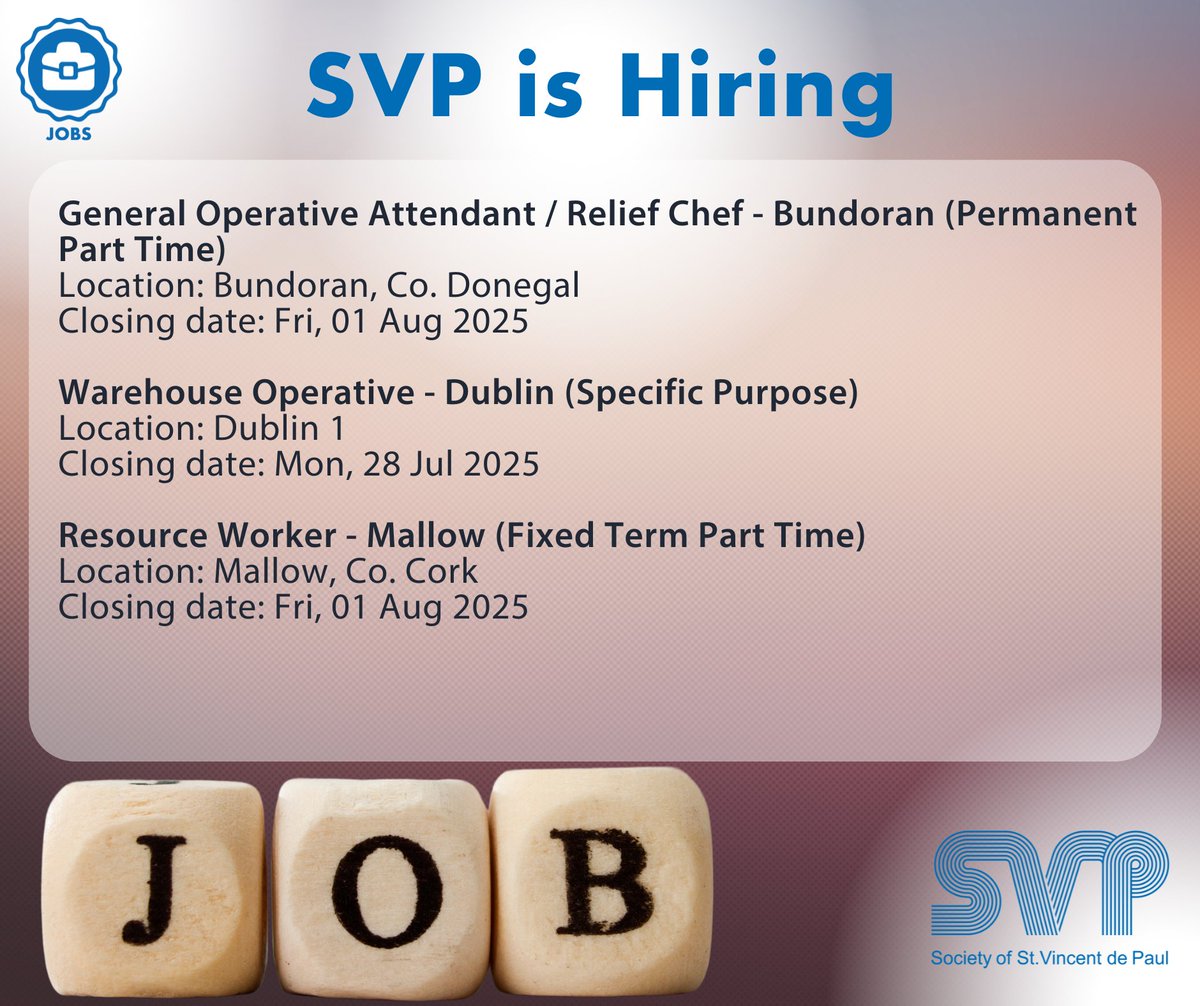 SVP_Ireland's tweet image. We&apos;re Hiring at SVP!

Ready to make a difference? The Society of St. Vincent de Paul is recruiting for exciting opportunities across various roles.

Join our team and help transform lives in your community.

Apply now: bit.ly/44pRTRT

#career #jobs #hiring #irishjobs…