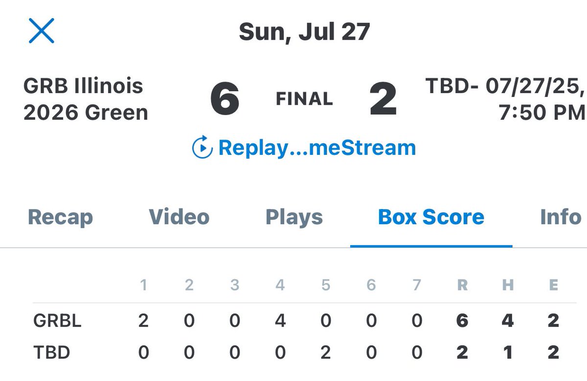 GRB Rays Illinois 2026โs (@grbil2026) on Twitter photo Green Team win <a href="/IowaPG/">Perfect Game Iowa</a> Battle of the Midwest. Headed to the Semi Finals
<a href="/DDeloach26/">Devin De Loach 2026</a> 5-2/3 innings -1hit -1ER -14Ks ๐ฅ๐ฅ๐ฅ๐ฅ
<a href="/GabeWink39/">Gabe Winkelman</a> 1-3
<a href="/Sonny_MARSS/">Sonny</a> 1-2
<a href="/Brady_Klepfer_4/">Brady Klepfer</a> 1-3
<a href="/KonnerAltergott/">Konner Altergott</a> 1-3 -1RBI Green Team win <a href="/IowaPG/">Perfect Game Iowa</a> Battle of the Midwest. Headed to the Semi Finals
<a href="/DDeloach26/">Devin De Loach 2026</a> 5-2/3 innings -1hit -1ER -14Ks ๐ฅ๐ฅ๐ฅ๐ฅ
<a href="/GabeWink39/">Gabe Winkelman</a> 1-3
<a href="/Sonny_MARSS/">Sonny</a> 1-2
<a href="/Brady_Klepfer_4/">Brady Klepfer</a> 1-3
<a href="/KonnerAltergott/">Konner Altergott</a> 1-3 -1RBI