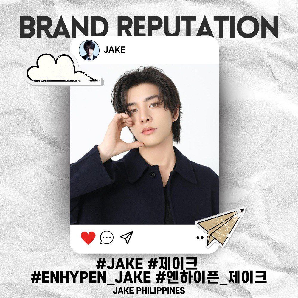 Jake_PHL's tweet image. [📊] — BRAND REPUTATION 

Boost JAKE’s Brand Reputation by reposting, replying or using his hashtags here on X! 

#ENHYPEN #엔하이픈 #JAKE #제이크 #ENHYPEN_JAKE #엔하이픈_제이크 @ENHYPEN @ENHYPEN_members