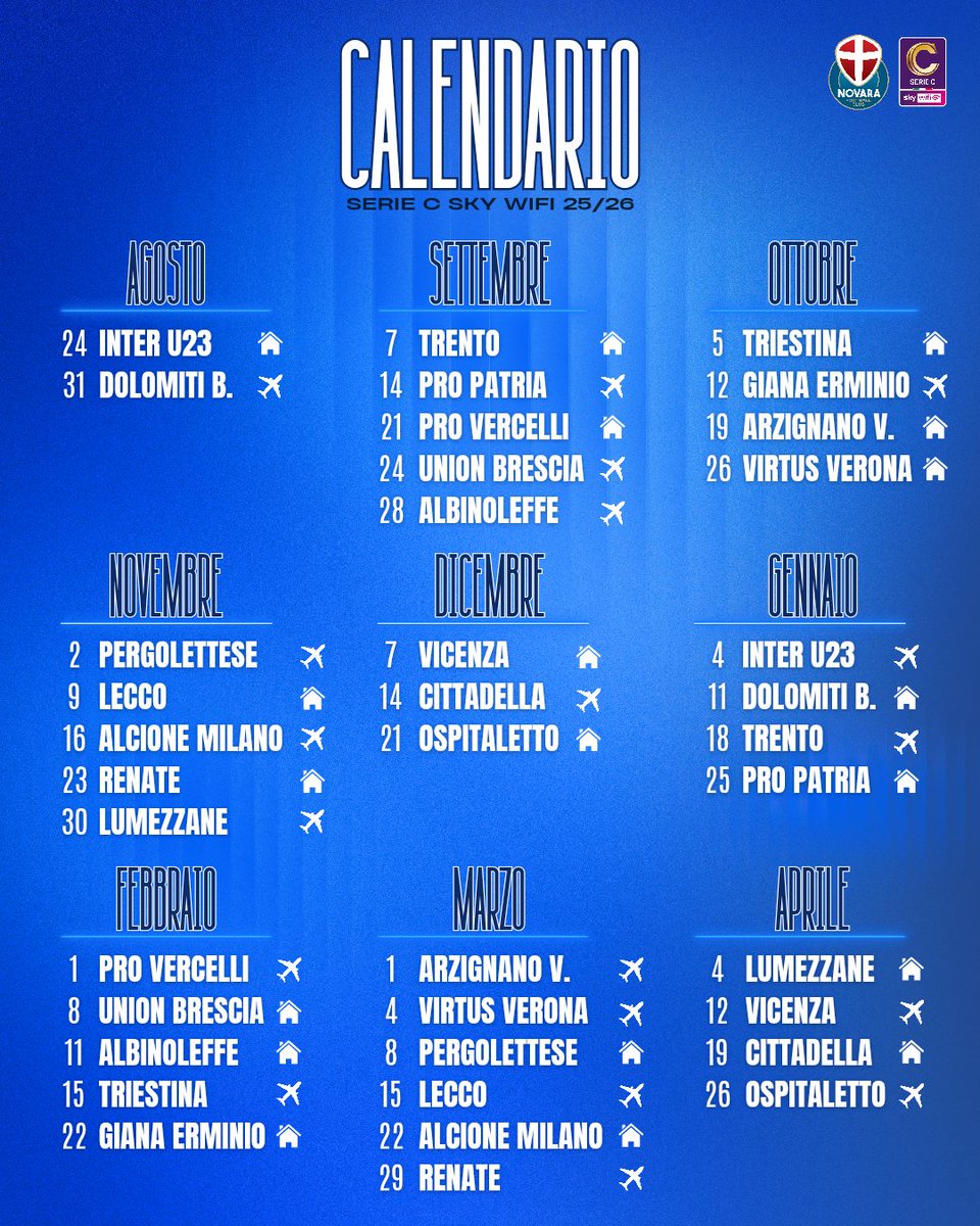 📆 Il calendario 25/26 degli azzurri!

#ForzaNovara 🔵⚪ #NovaraFC #SerieCSkyWifi