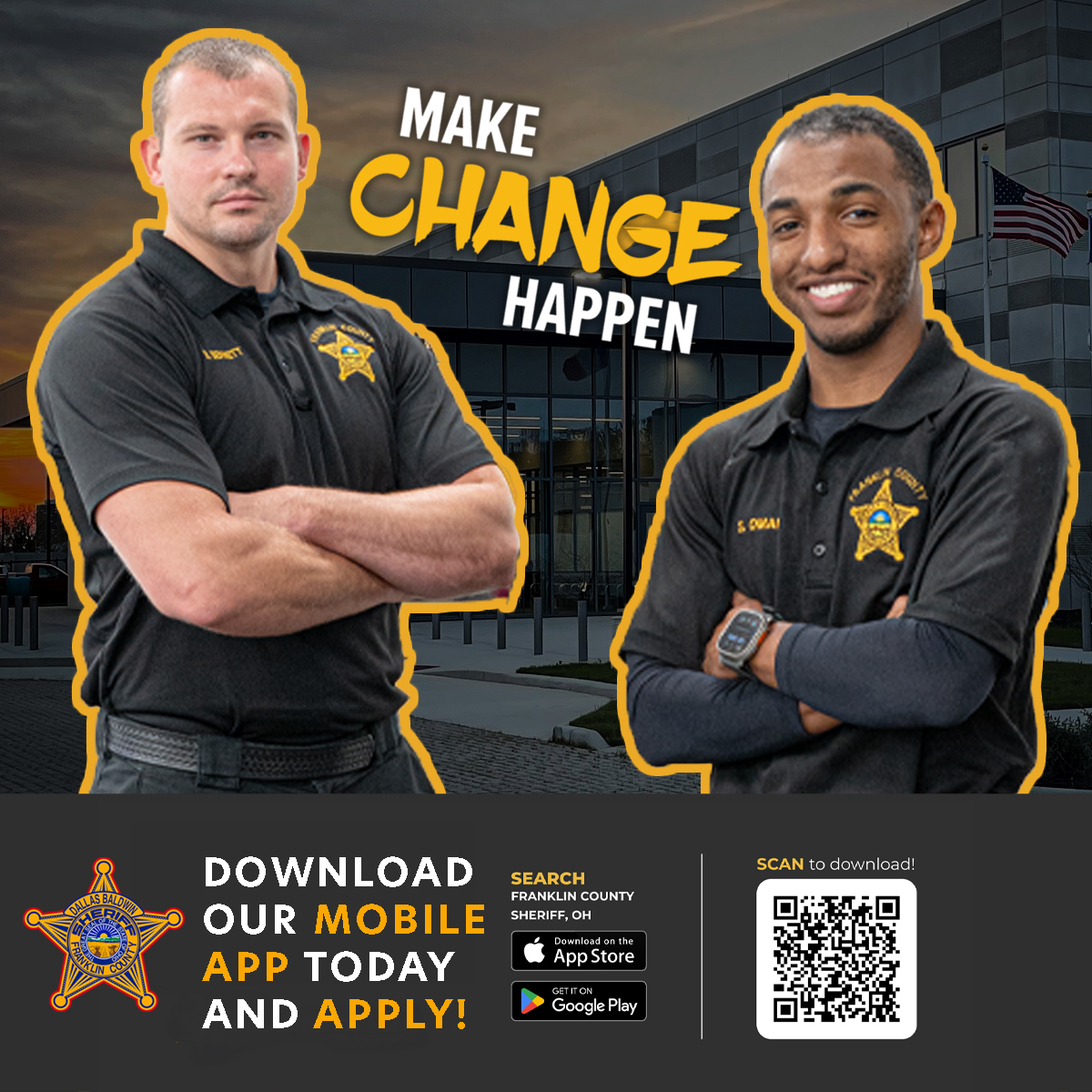 OHFCSO's tweet image. 𝐖𝐄&apos;𝐑𝐄 𝐇𝐈𝐑𝐈𝐍𝐆!

Apply today and become a Deputy Sheriff in our Corrections Division!  Explore your opportunities at the Franklin County Sheriff&apos;s Office.  

To learn more click on the link: 

sheriff.franklincountyohio.gov/RDEI

#makechangehappen #ohfcso #corrections