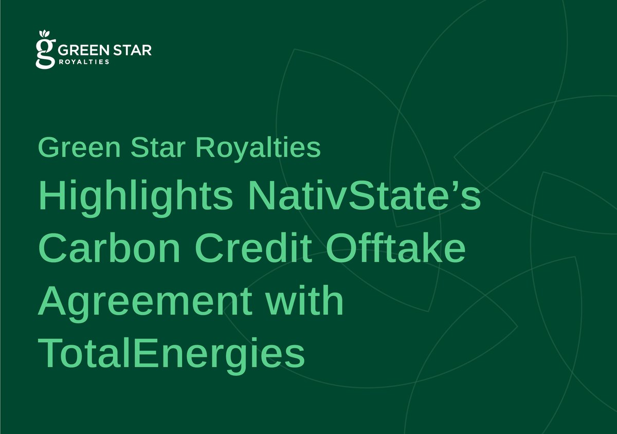 Green Star Royalties is pleased to highlight NativState’s announcement of a strategic agreement with TotalEnergies to acquire the carbon credits generated by 13 of NativState’s Improved Forest Management projects in the southeastern U.S.

Read more here: greenstarroyalties.com/news/20250728-…