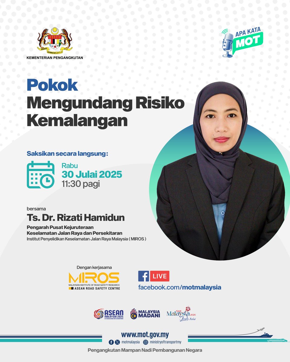 “Pokok Mengundang Risiko Kemalangan”

Saksikan wawancara eksklusif bersama Ts. Dr. Rizati Hamidun dari MIROS.

Tonton secara langsung di Facebook rasmi MOT
facebook.com/motmalaysia

Tarikh : 30 Julai 2025 (Rabu)
Masa : 11:30 pagi

#MalaysiaMADANI
#MOTMalaysia