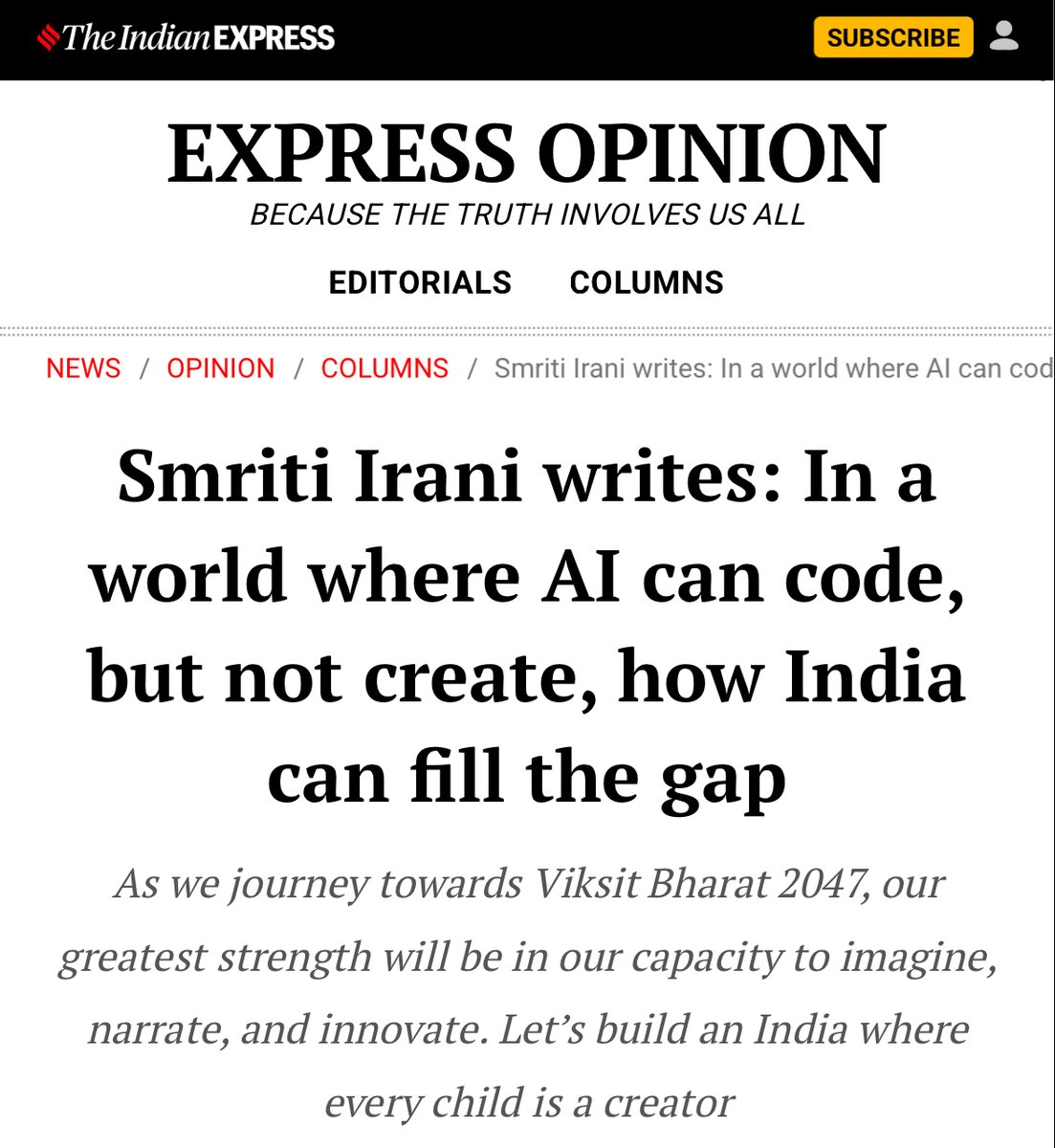 WAVES OTT (@waves_ott) on Twitter photo "WAVES is not a passive pipeline of content; it is a democratic bridge." – <a href="/smritiirani/">Smriti Z Irani</a>
In her powerful piece for The Indian Express, Smriti Irani highlights how platforms like WAVES OTT are reshaping the creative landscape, not just in metros, but across India’s villages, "WAVES is not a passive pipeline of content; it is a democratic bridge." – <a href="/smritiirani/">Smriti Z Irani</a>
In her powerful piece for The Indian Express, Smriti Irani highlights how platforms like WAVES OTT are reshaping the creative landscape, not just in metros, but across India’s villages,