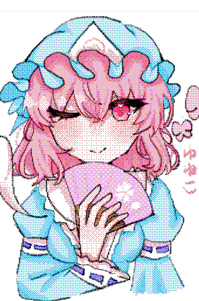 mkkmy_k2's tweet image. 絵チャで描いた画質悪い幽々子様をアイビスのレトロゲームってフィルターかけたらめっちゃ良くなった件