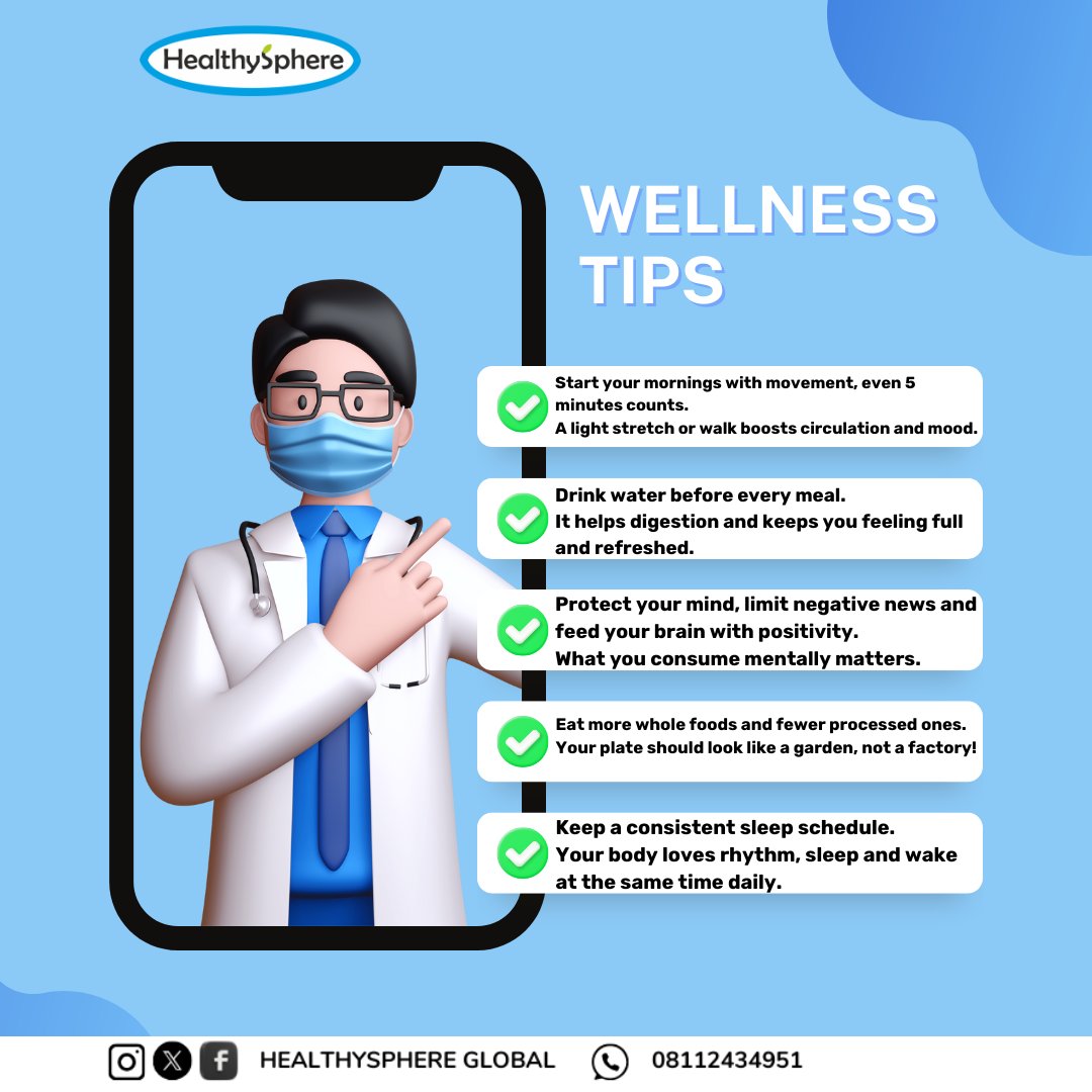 HealthySphere_'s tweet image. Engage In Wellness Tips To Stay Healthy.

Stay Healthy 📍 
Stay Positive 📍 

#HealthySphereGlobal #WellnessTips #WellnessForAll #HealthyLivingAdvocacy