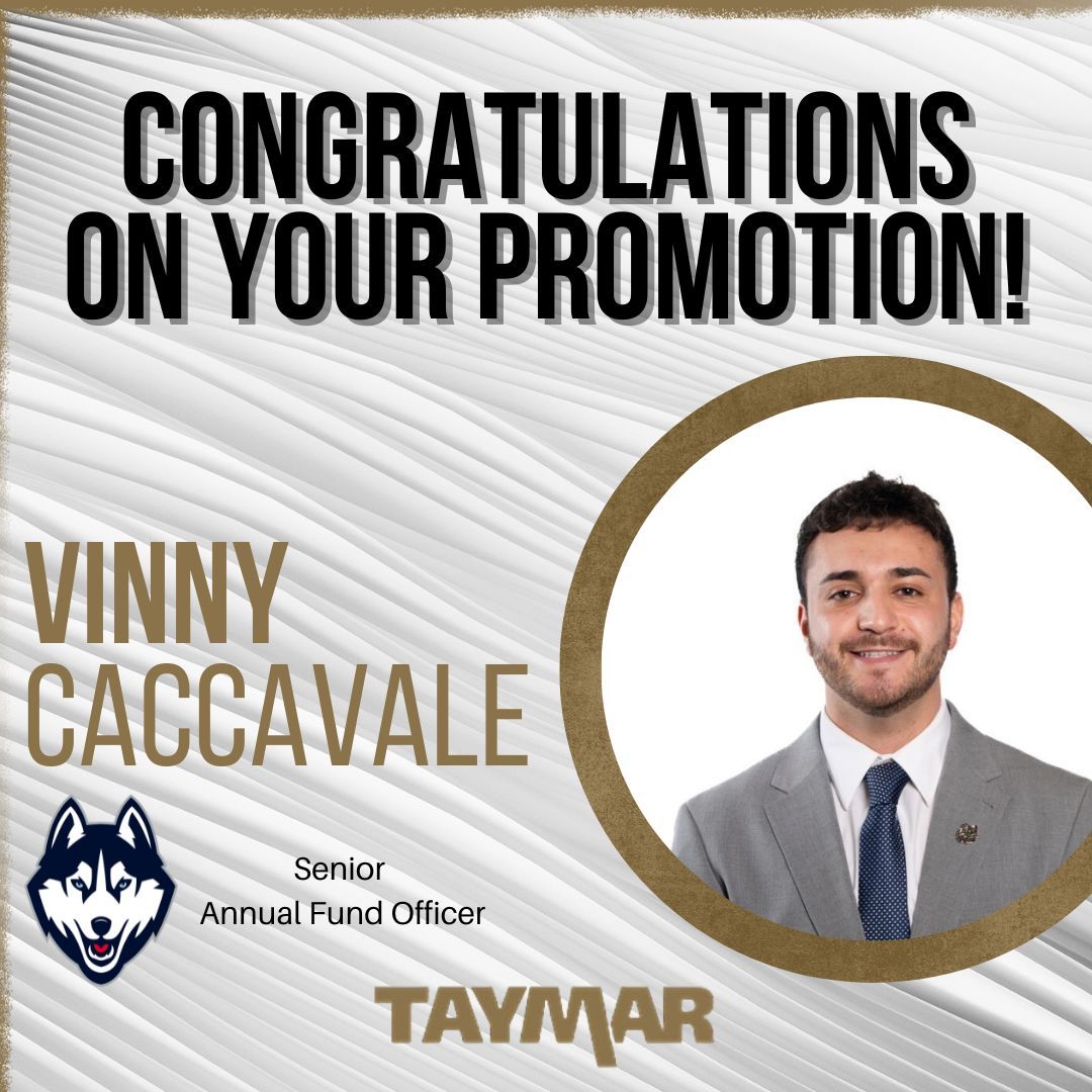 Taymarsalesu's tweet image. Congratulations to Vinny Caccavale on your promotion to Senior Annual Fund Officer at @UConnHuskies! @vcac10 is from East Hartford, CT and joined our team in late June 2024. He has built strong relationships with donors and has continuously been a top seller in NEW Donation…
